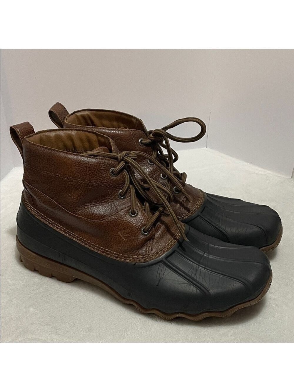 Sperry Men's Brewster Brown Leather and Black Rubber Boots Sz 11